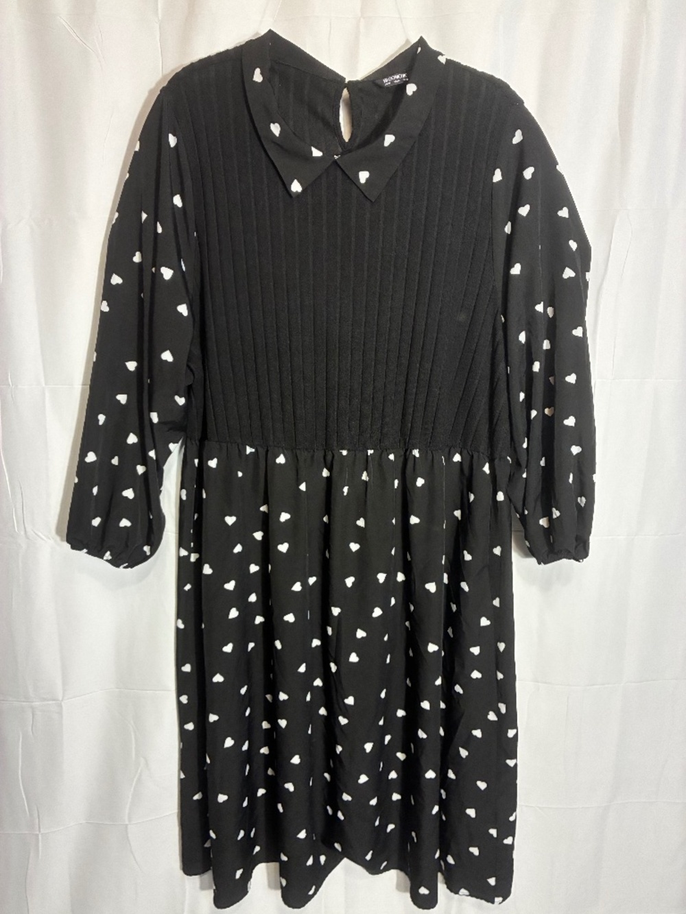 BloomChic Size 30W Heart Print Mock Two-Piece Peter Pan Collar Dress
